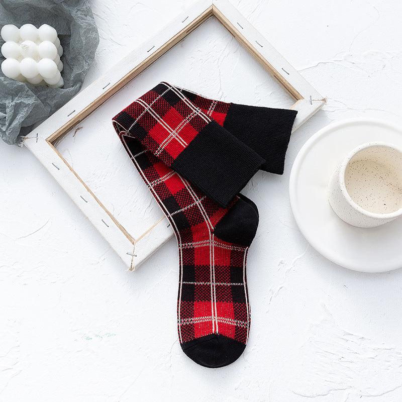 Line Plaid Socks Women Calf Knee Socks Korean Version - Amazitshop