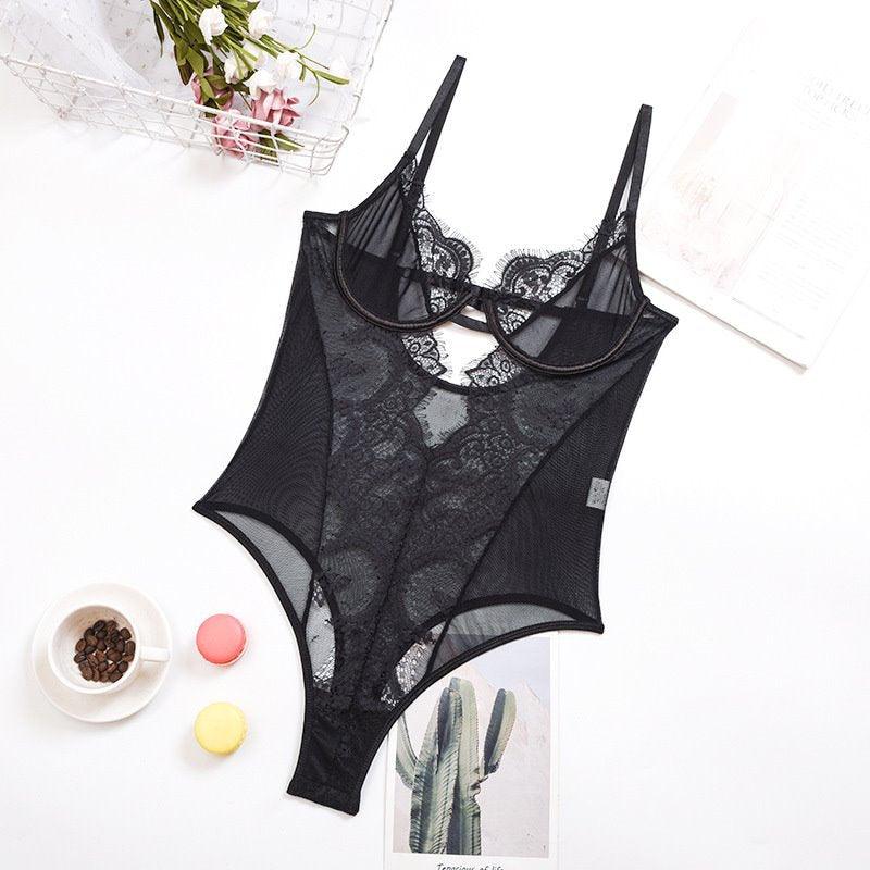 Lingerie Lace Lace Mesh Sling Bodysuit - Amazitshop