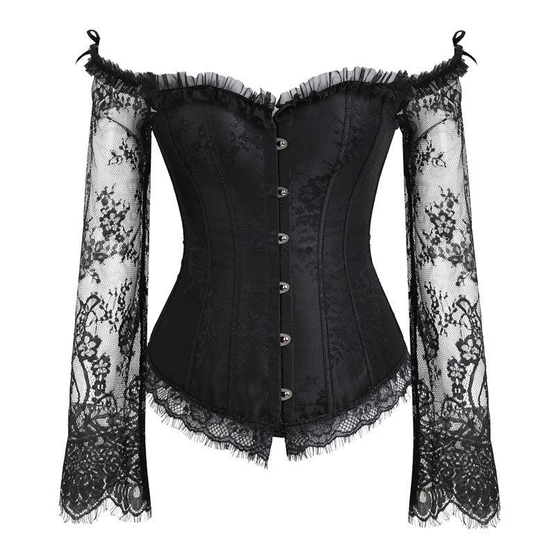 Lingerie Women Corset Bustier Top Nightclub Clothing Steampunk Gothic Lace Long Sleeves Corsets Costume - Amazitshop