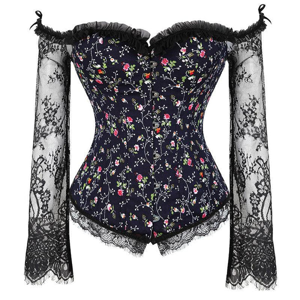 Lingerie Women Corset Bustier Top Nightclub Clothing Steampunk Gothic Lace Long Sleeves Corsets Costume - Amazitshop