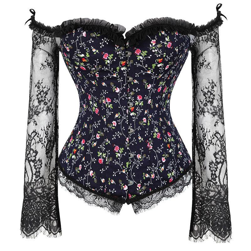 Lingerie Women Corset Bustier Top Nightclub Clothing Steampunk Gothic Lace Long Sleeves Corsets Costume - Amazitshop