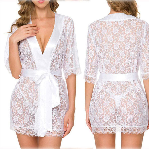 Lingerie Women Lace Hollow - out Robe Suits Pajamas - Amazitshop