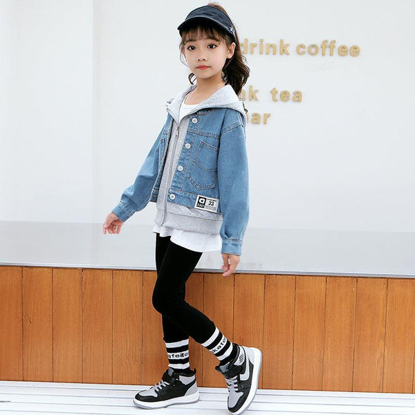 Little Girl Hooded Fake Two - piece Blouse Autumn Children's Jacket - Amazitshop