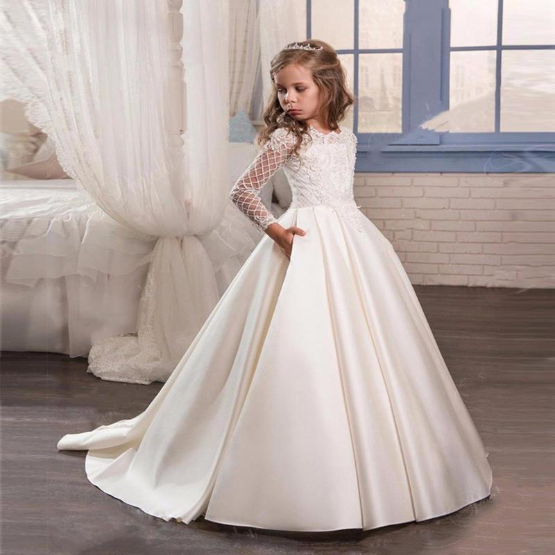Little Girl Long Sleeve Dresses Champagne - Amazitshop