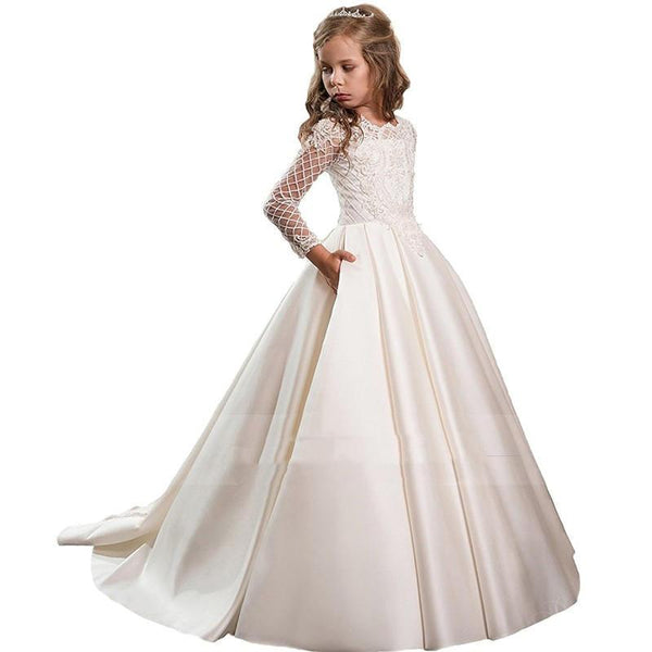 Little Girl Long Sleeve Dresses Champagne - Amazitshop