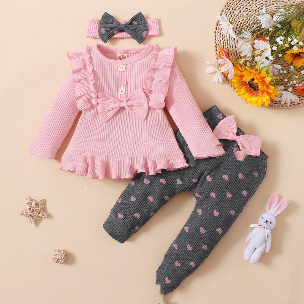 Little Kids' Suit Sunken Stripe Top And Printed Peach Heart Leggings - Amazitshop