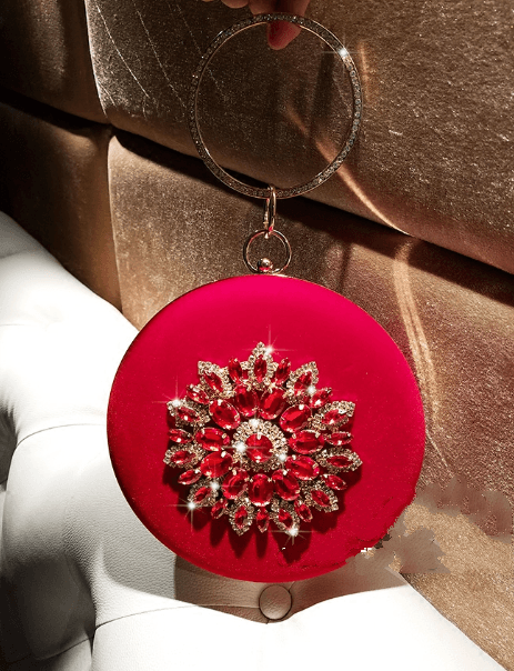 LOLIBOX Women Bags Women Evening Clutch Bags Velvet Diamond Ring Handbags Small Round Clutch Bag Day Party Clutches Purses - Amazitshop