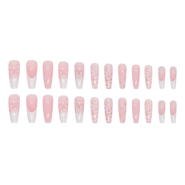 Long Ballet Diamond Long French Fake Nails - Amazitshop