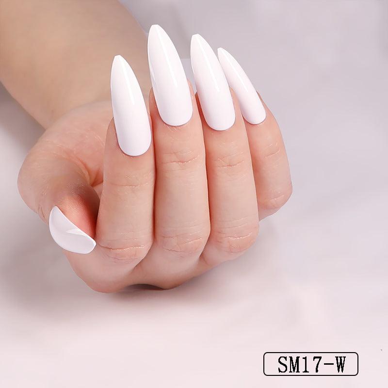 Long Pointed False Nails Solid Color Nails Salon Nails Almond Nail Patches Finger Nails - Amazitshop