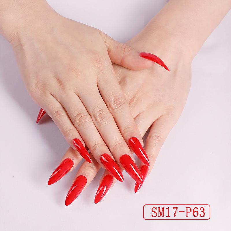 Long Pointed False Nails Solid Color Nails Salon Nails Almond Nail Patches Finger Nails - Amazitshop
