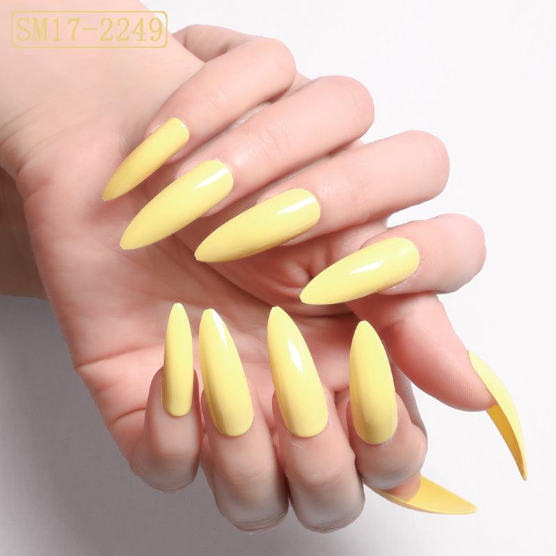 Long Pointed False Nails Solid Color Nails Salon Nails Almond Nail Patches Finger Nails - Amazitshop