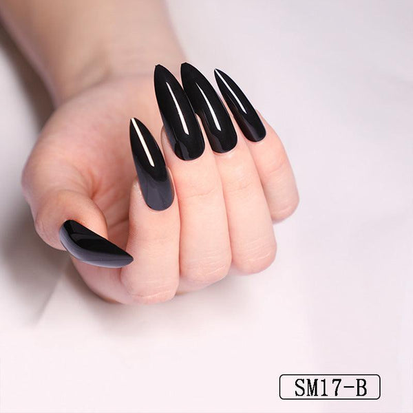Long Pointed False Nails Solid Color Nails Salon Nails Almond Nail Patches Finger Nails - Amazitshop