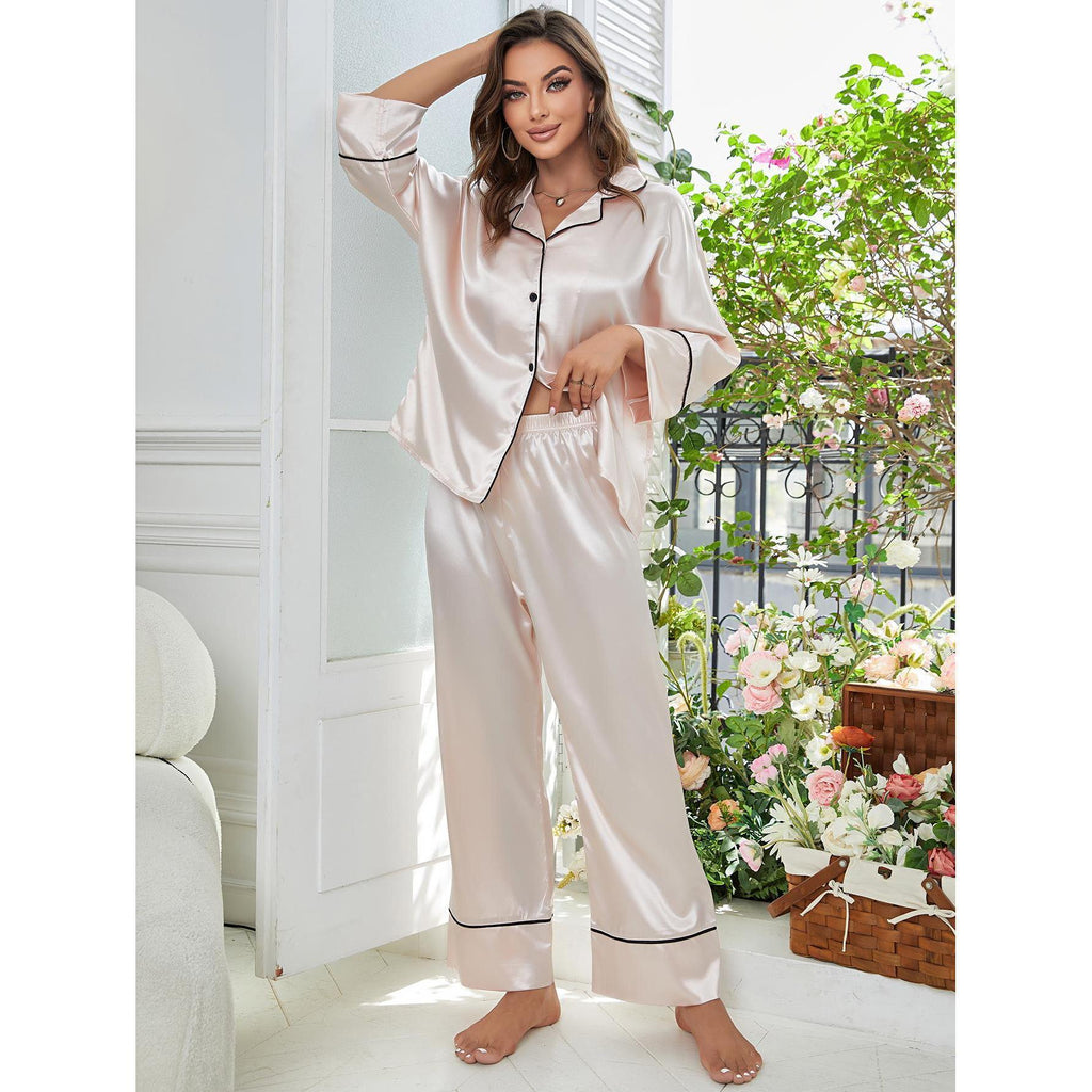 Long Sleeve Pajama Set Button Up Shirt And Pants Lounge Sets Sleepwear - Amazitshop