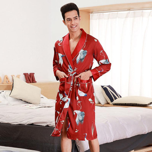 Long - Sleeved Nightgown Men's Bathrobe Silk Homewear - Amazitshop