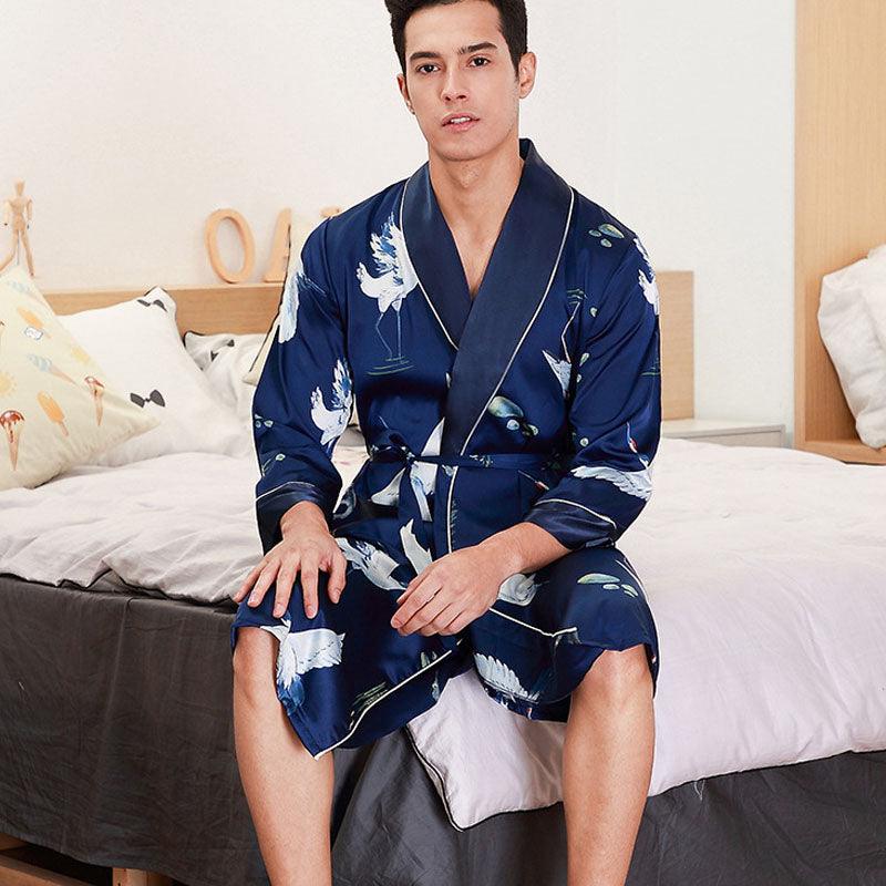 Long - Sleeved Nightgown Men's Bathrobe Silk Homewear - Amazitshop