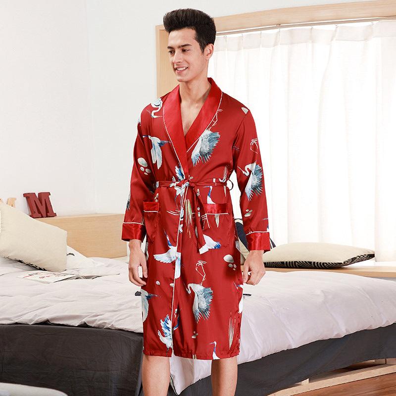 Long - Sleeved Nightgown Men's Bathrobe Silk Homewear - Amazitshop