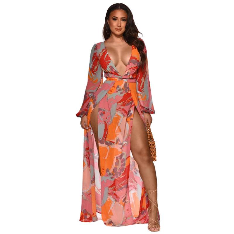 Long - sleeved Printed European And American Women's Dresses - Amazitshop