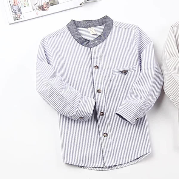 Long - sleeved Shirt, Children's Shirt, Baby Stand - up Collar Striped Clothes - Amazitshop