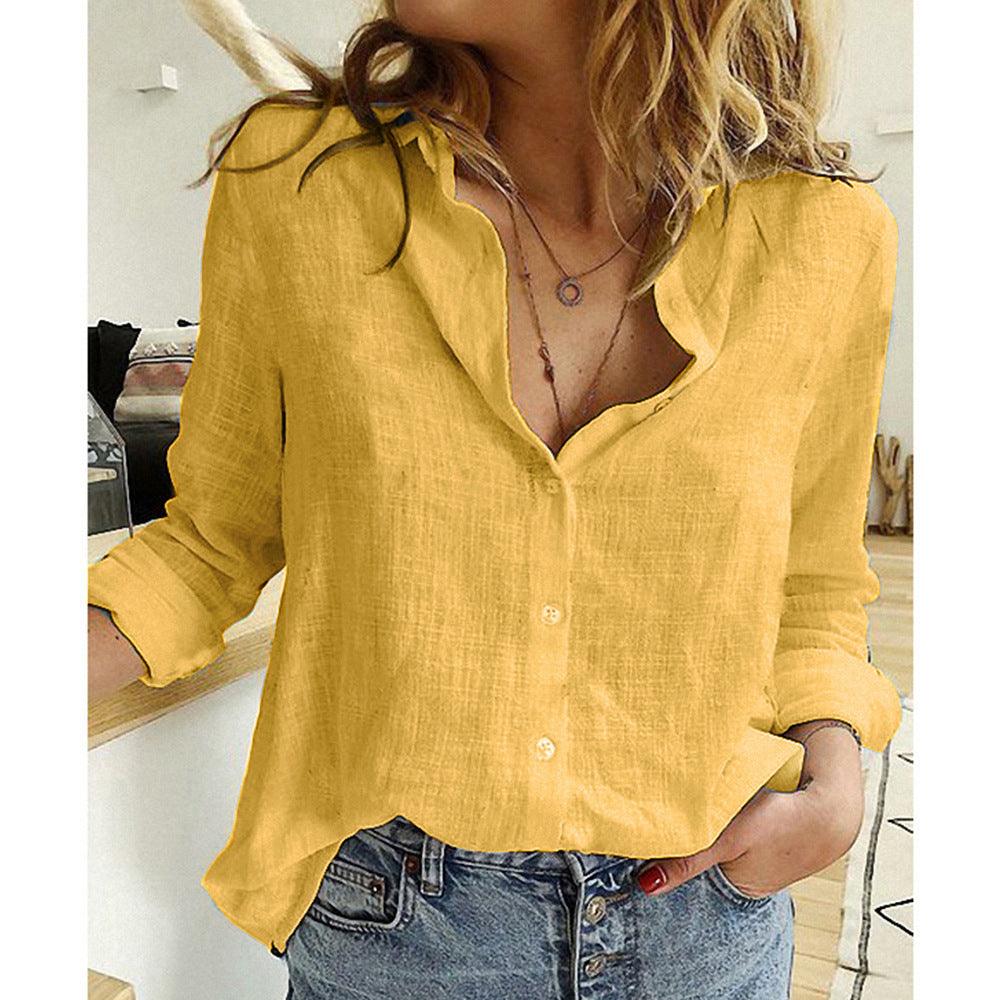 Loose Button Lapel Cardigan Top Long Sleeve Shirt Women Blouses - Amazitshop