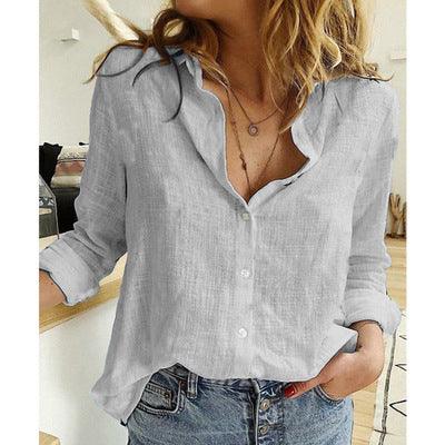 Loose Button Lapel Cardigan Top Long Sleeve Shirt Women Blouses - Amazitshop