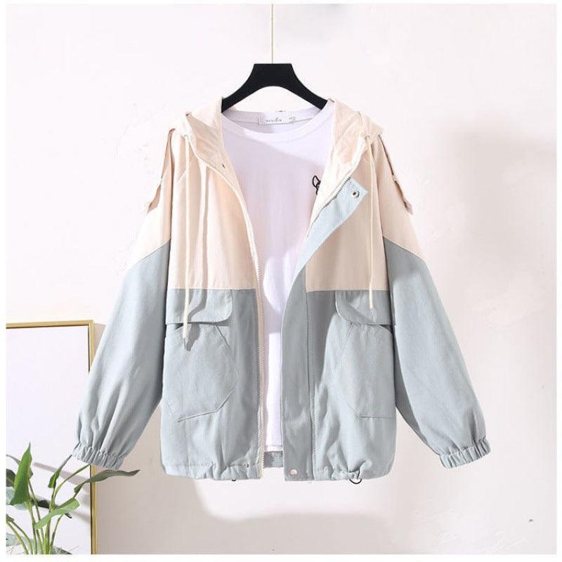 Loose Hooded Color Matching Workwear Ins Jacket - Amazitshop