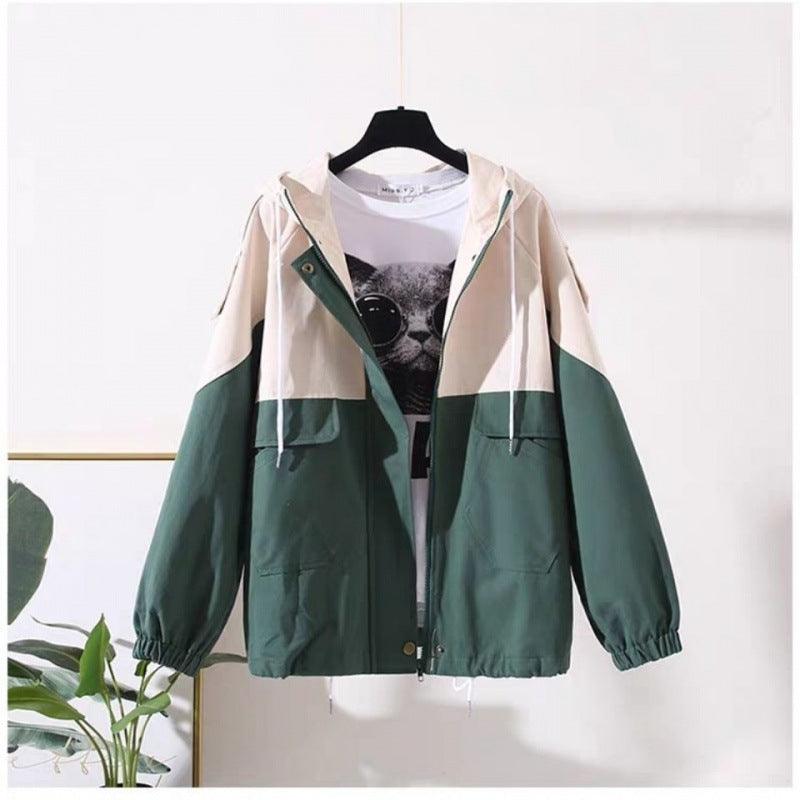 Loose Hooded Color Matching Workwear Ins Jacket - Amazitshop