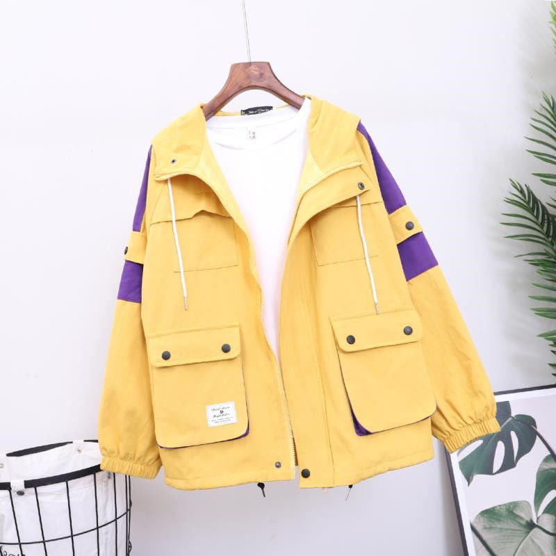 Loose Hooded Color Matching Workwear Ins Jacket - Amazitshop