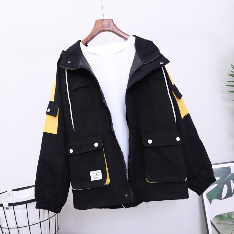 Loose Hooded Color Matching Workwear Ins Jacket - Amazitshop