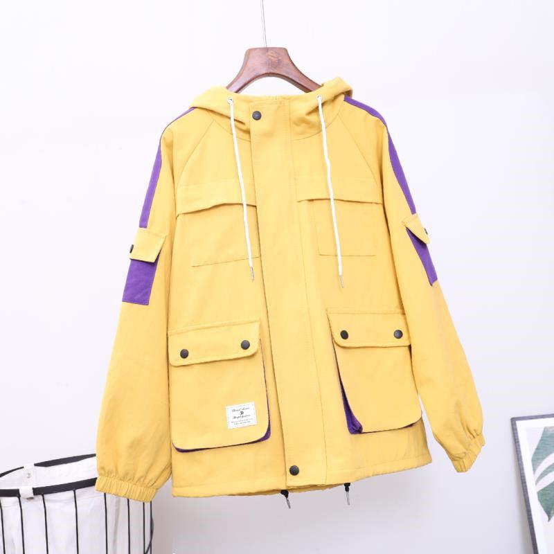 Loose Hooded Color Matching Workwear Ins Jacket - Amazitshop