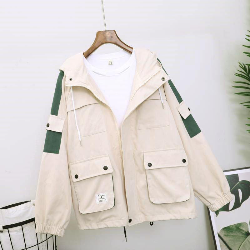 Loose Hooded Color Matching Workwear Ins Jacket - Amazitshop