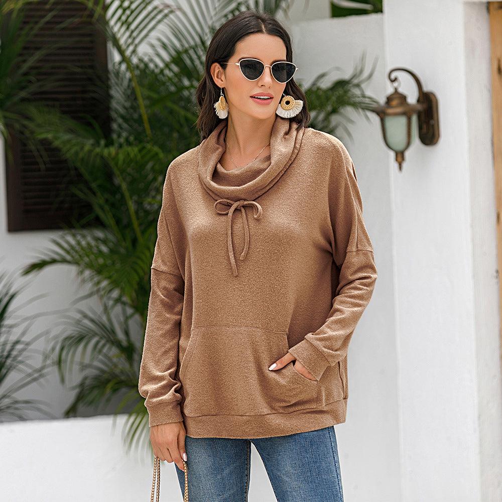 Loose long - sleeved solid color pullover sweater - Amazitshop