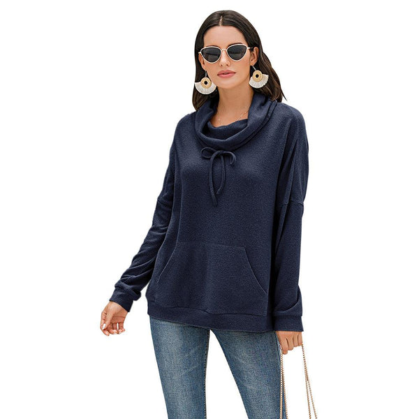 Loose long - sleeved solid color pullover sweater - Amazitshop