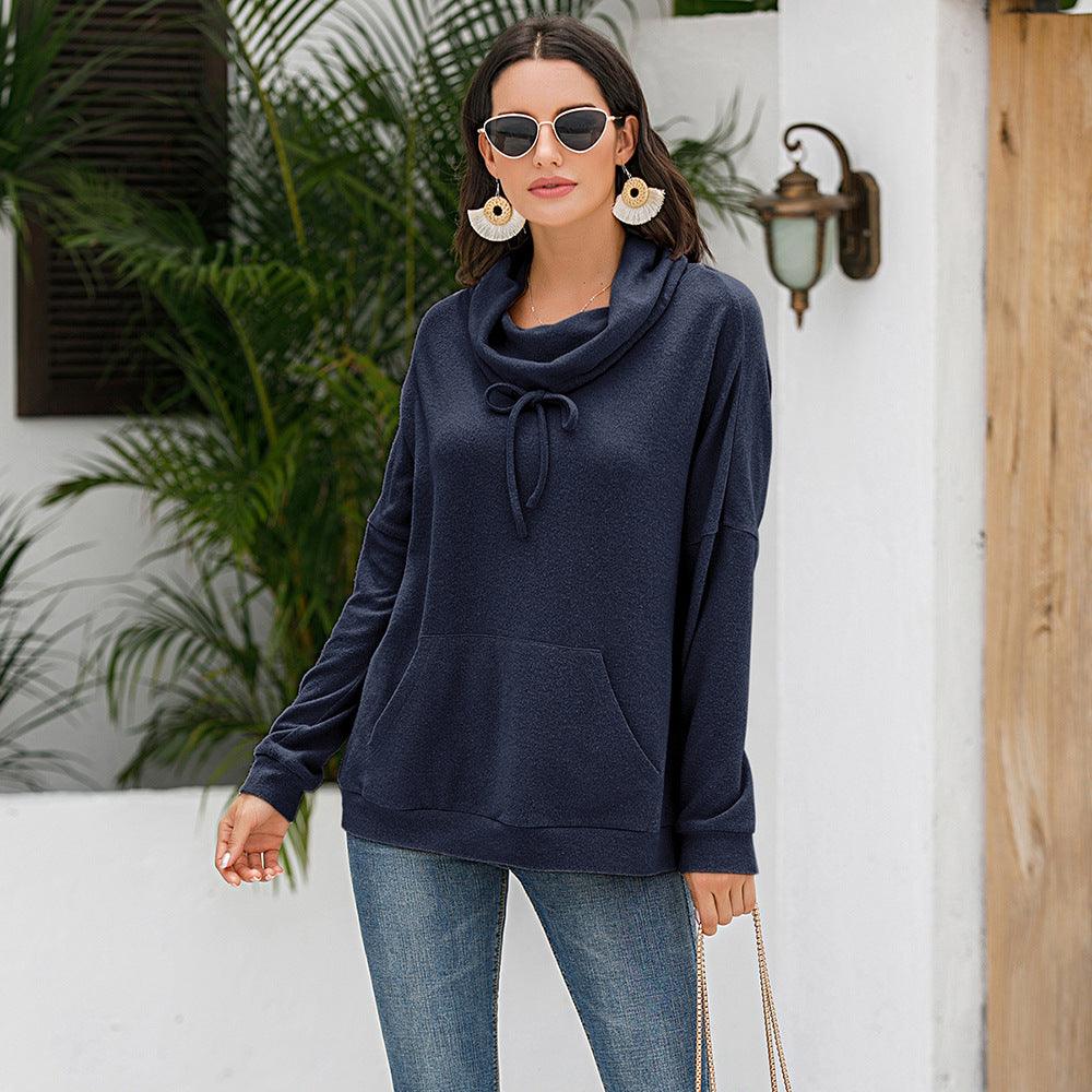 Loose long - sleeved solid color pullover sweater - Amazitshop