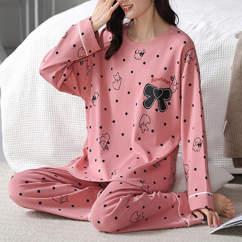 Loose Print Pajamas Women Autumn Winter Pyjama Set Long Sleeves And Trousers Elegant Sleepwear Girl Loungewear Home Clothes - Amazitshop