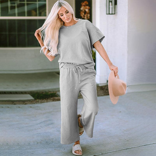 Loose Short Sleeve Trousers Suit Women - Amazitshop
