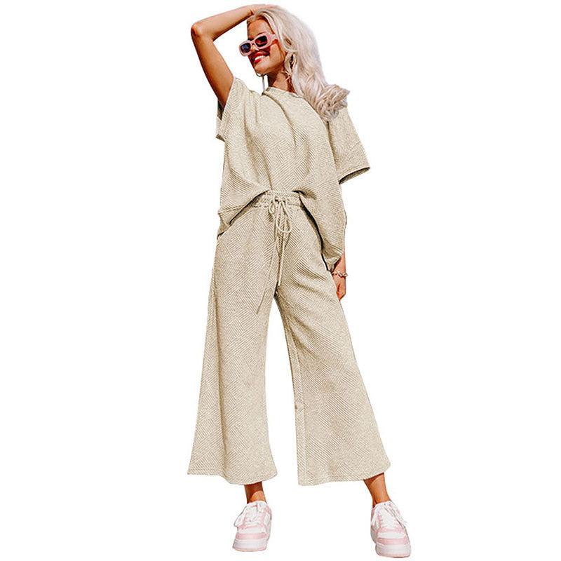 Loose Short Sleeve Trousers Suit Women - Amazitshop
