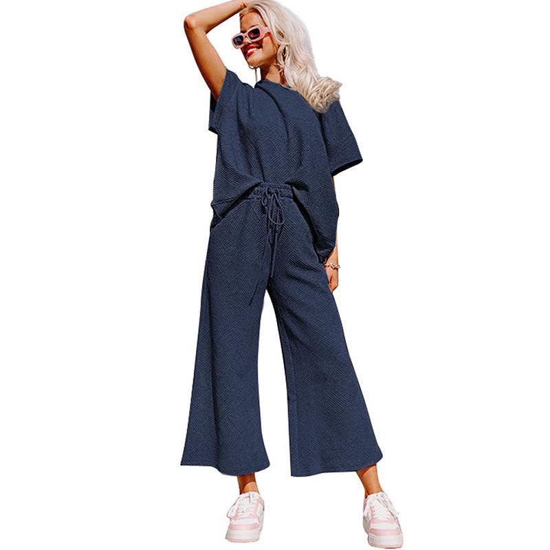 Loose Short Sleeve Trousers Suit Women - Amazitshop