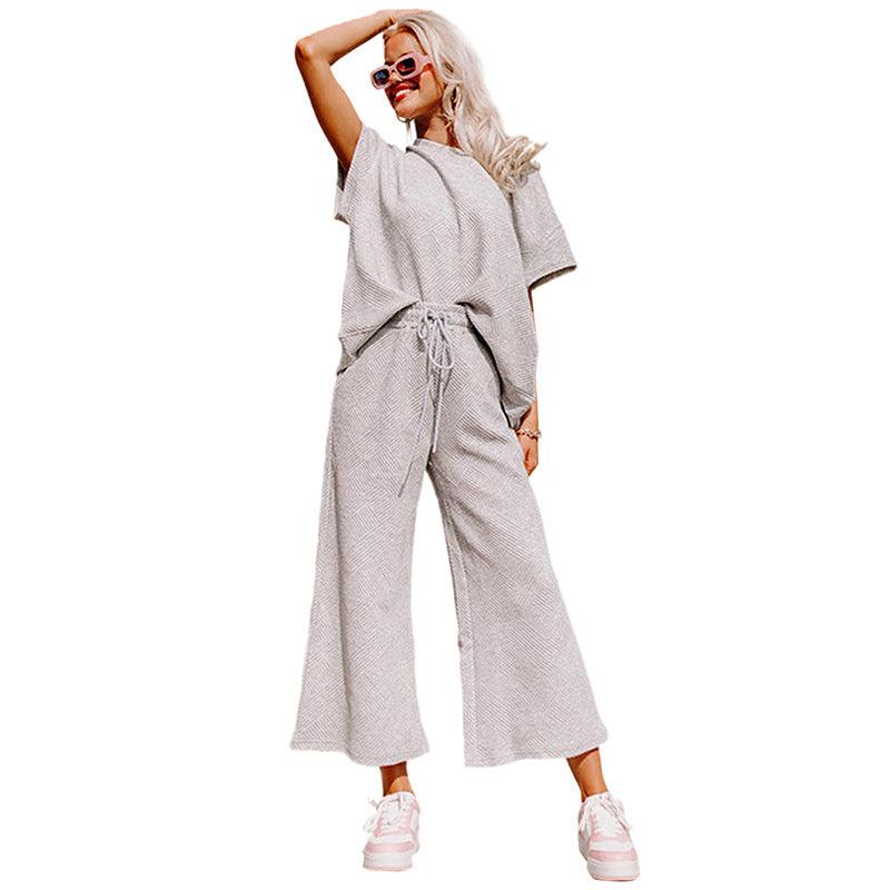 Loose Short Sleeve Trousers Suit Women - Amazitshop