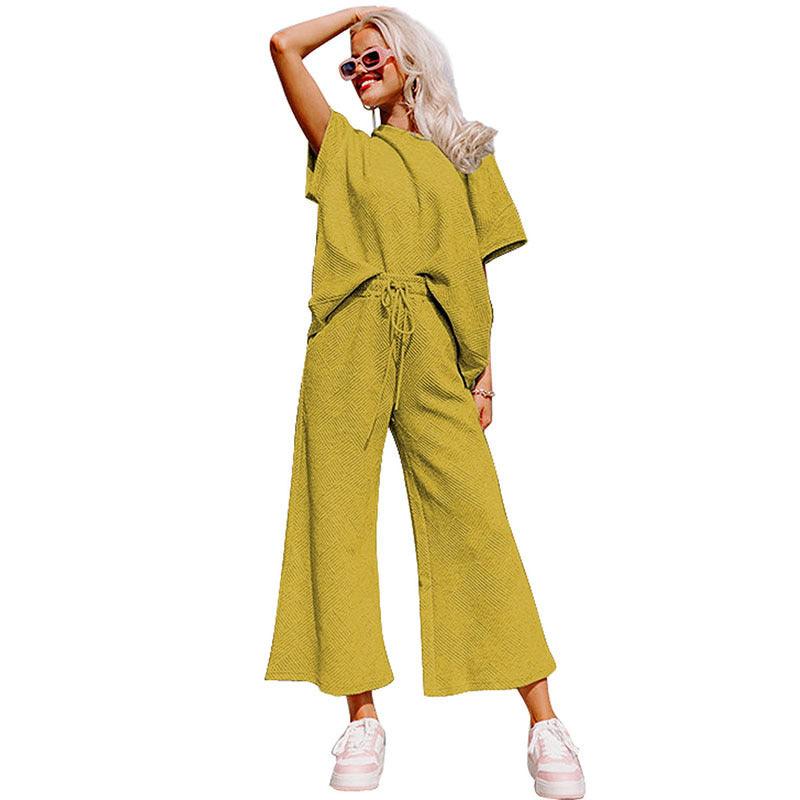 Loose Short Sleeve Trousers Suit Women - Amazitshop