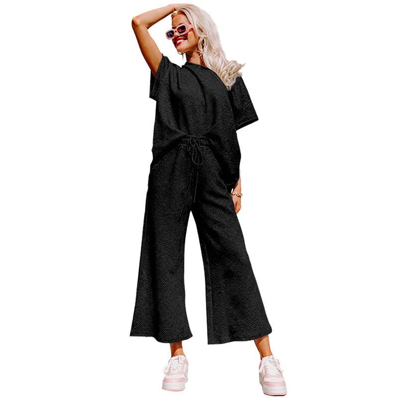 Loose Short Sleeve Trousers Suit Women - Amazitshop