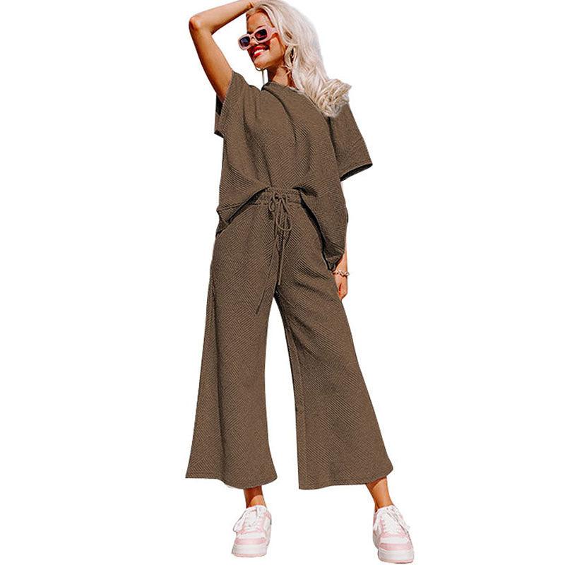 Loose Short Sleeve Trousers Suit Women - Amazitshop