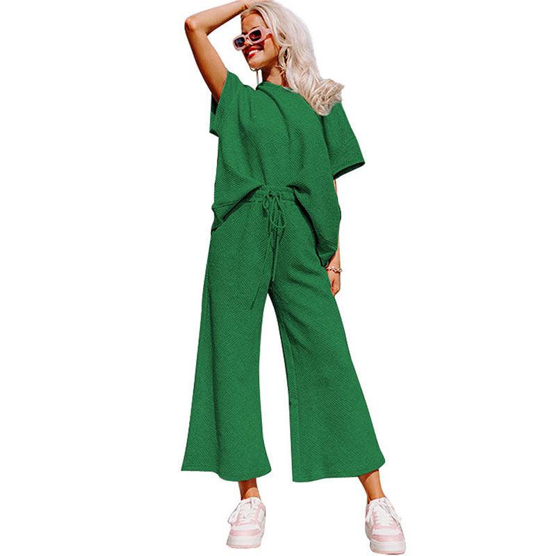 Loose Short Sleeve Trousers Suit Women - Amazitshop