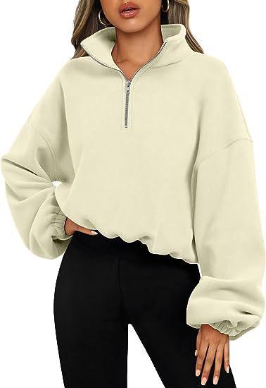 Loose Sport Pullover Hoodie Women Winter Solid Color Zipper Stand Collar Sweatshirt Thick Warm Clothing - Amazitshop
