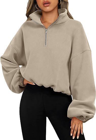 Loose Sport Pullover Hoodie Women Winter Solid Color Zipper Stand Collar Sweatshirt Thick Warm Clothing - Amazitshop