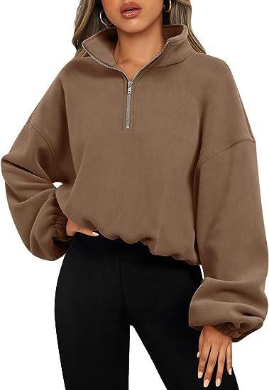 Loose Sport Pullover Hoodie Women Winter Solid Color Zipper Stand Collar Sweatshirt Thick Warm Clothing - Amazitshop