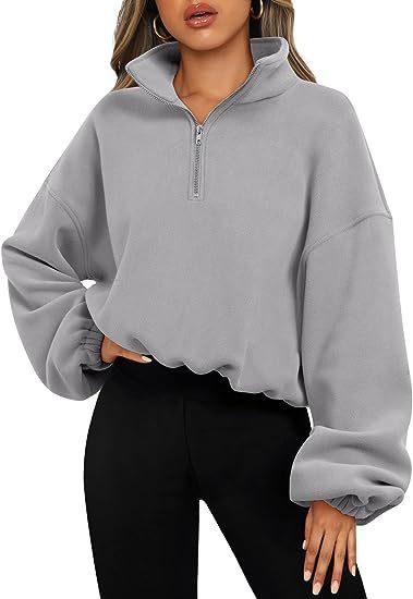 Loose Sport Pullover Hoodie Women Winter Solid Color Zipper Stand Collar Sweatshirt Thick Warm Clothing - Amazitshop
