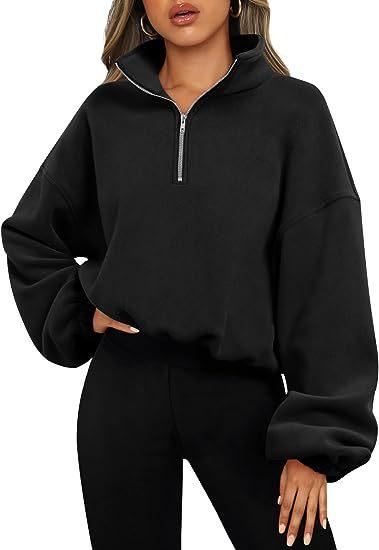 Loose Sport Pullover Hoodie Women Winter Solid Color Zipper Stand Collar Sweatshirt Thick Warm Clothing - Amazitshop