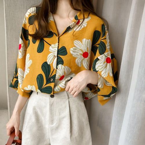 Loose Western Style Blouse Chiffon Sunscreen Shirt Retro Floral - Amazitshop