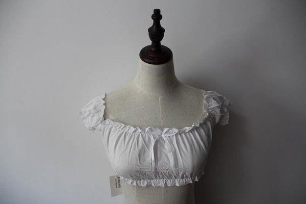 Loose wooden earrings, tube top, high waist, solid color, short - sleeved T-shirt - Amazitshop