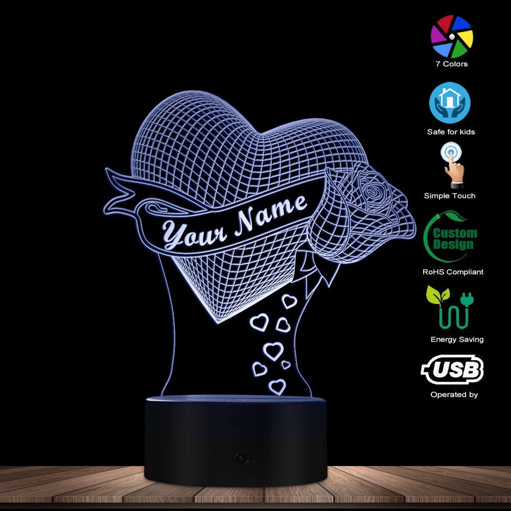 Loving Heart With Rose valentine gift Name 3D Effect Optical Illusion Table Lamp - Amazitshop
